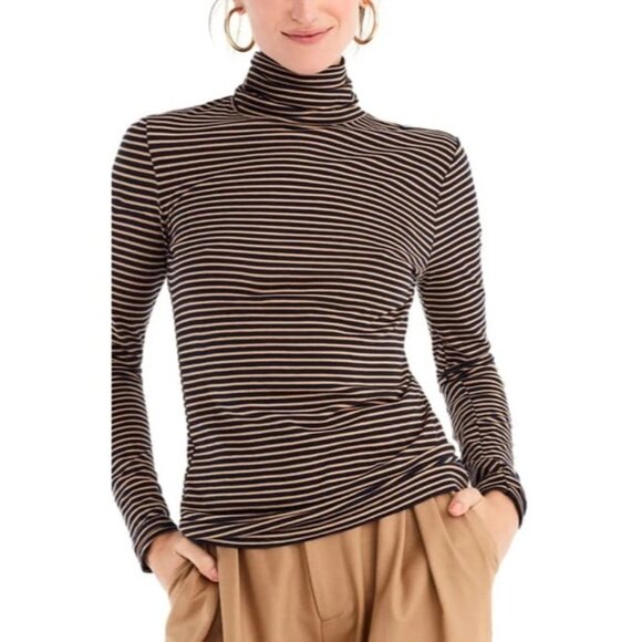 J. Crew Size XL Tissue Turtleneck In Navy Camel Stripe Top - Picture 1 of 7